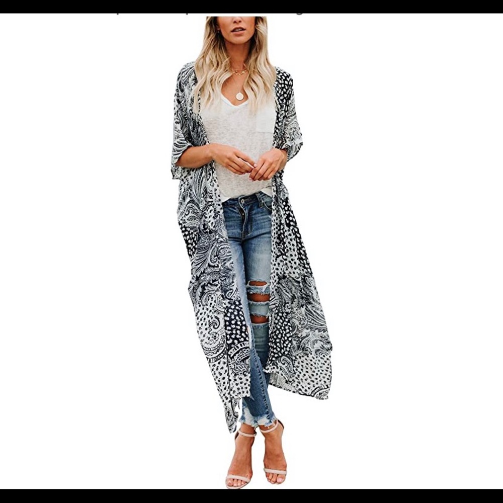 Floral Print Chiffon Top Cover Up Kimono Cardigan